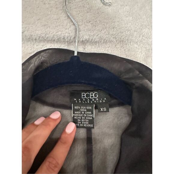BCBG MAXAZRIA SIZE XS black womens sheer top blouse long sleeve with flower desi - Picture 4 of 6